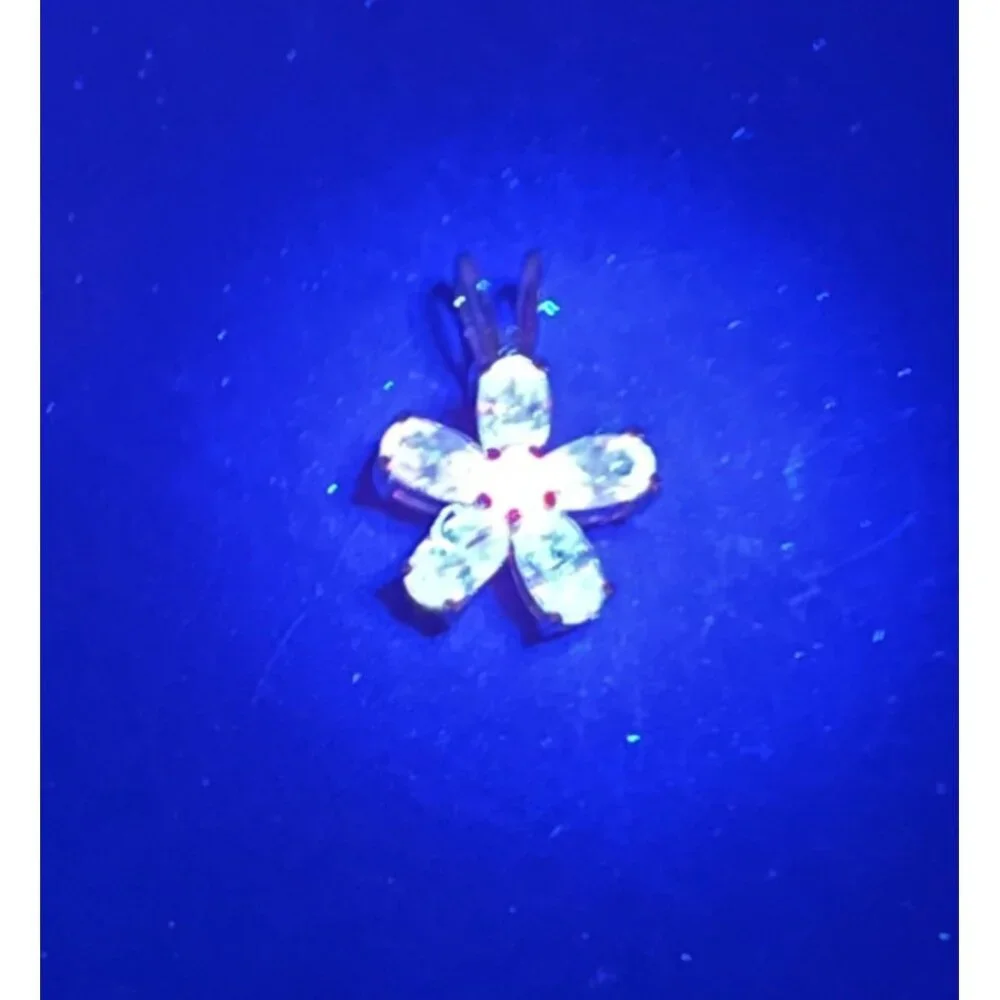 Gold Flower Pendant Necklace Clear CZ Petals Faux Ruby 17" Chain Marked JC & CCI - Picture 10 of 10